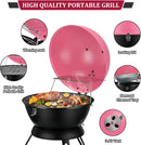 14inch Portable Charcoal Grill with Warming Rack, Small bbq Charcoal Grill Tabletop Foldable Grills for Backyard, Camping, Pink by GreenHaven Gardens