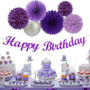 Purple Silver Birthday Party-Decorations Paper-Flowers - 14pcs Happy Banner Lavender Lanterns Tissue Pom Poms,Lilac Streamers Garland Fans,Women Girls Adult Kids Office Hanging Supplies Decor Hugfond by CozyNest Decor