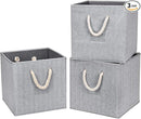 Robuy Cube Storage Bins,Grey Fabric Foldable Storage Bins,Set of 3 Stroage Boxes with Cotton Rope Handles for Organizer Home,Office, Nursery 13x13x13 inch by TinyTreasures Baby Boutique