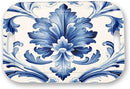 Serving Trays with Handles, 14.5 x 9.8 inch Rectangular Plastic Tray for Restaurant, Kitchen, Blue and White Pattern by CozyNest Decor