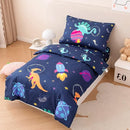 PERFEMET Toddler Bedding Set 4 Pieces Cartoon Dinosaur Planet Printed Bed in A Bag for Boys Girls Reversible Navy Blue Toddler Comforter with Sheet Set for All Season(Navy, Dinosaur/Planet/Rocket) by TinyTreasures Baby Boutique