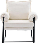 YISHENG Accent Chair with 6-Angle Adjustable Backrest, Chenille Fabric Living Room Chair Upholstered Lounge Chair, Modern Chair Cozy Reclining Chair for Reading Room, 1PC White by CozyNest Decor