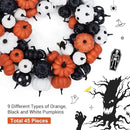 GarveeHome Halloween Pumpkin Wreath for Front Door, 18 Inch Fall Farmhouse Wreath with Orange, Black and White Pumpkins, Rattan Bottom Halloween Indoor Outdoor Home Party Decor by CozyNest Decor