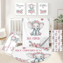 Personalized Nursery Bedding Set, 5 Pcs Custom Crib Sets, Soft Baby Girl Set with Name, Double Layer Elephant Infant Bedding Set Customized Gifts for Toddlers by TinyTreasures Baby Boutique