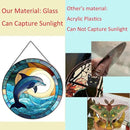 Dolphin Pattern Suncatcher Stained Glass,Hanging Stained Glass for Windows,20cm/7.87inch Hand-Painted Sun Catcher Garden Hangings Painted Glass Panel Decor Themed Gift by GreenHaven Gardens
