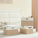 Large Collapsible Fabric Storage Bins with 3 Handles, Foldable Organizer Baskets for Closet, Shelves, Living Room | 3 Pack, Durable PU & Metal Handles (17"x11.8"x11.8", Beige & White) by TinyTreasures Baby Boutique