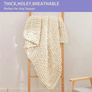 Bigacogo Chunky Knit Throw Blanket for Couch, 40x40 inches, 100% Hand Knitted with Thick Jumbo Chenille Yarn, Cozy Soft Large Rope Knot Cable Crochet Blankets for Sofa Bed Living Room, Beige by CozyNest Decor