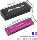 UPINS Harmonica, 4PCS Key of C 10 Hole 10 Tones Titanium Color Harmonica with Case for Beginner Students (Pink, Blue) by TinyTreasures Baby Boutique