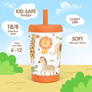 Kid Insulated Stainless Steel Tumbler with Silicone Straw, 12oz Sippy Cup for Kids (Jungle Animals) by TinyTreasures Baby Boutique