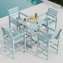 5-Piece Bar Height Outdoor Table and Chairs Set, HDPE Wood Grain Patio Bar Table and Chairs with Heart Cutout Design, Weather-Resistant Bar Height Furniture for Deck, Porch, Pool (Light Blue) by GreenHaven Gardens