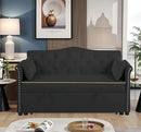 57-Inch Velvet Full Size Sleeper Sofa Couch with Pullout Bed,Convertible Pull Out with Golden Decorative Strip and Adjustable Backrest for Small Spaces,Apartment, Guest Room, RV (Black) by CozyNest Decor