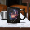 Custom Vintage Lantern With Flowers Coffee Mug, Personalized Name Ceramic Cup 11oz Or 15oz, Glowing Light And Flowers Mug, Customized Enchanted Nature Black Cup, Gift For Friends by CozyNest Decor