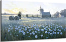 amatop Oversized Farmhouse Wall Art – Botanical Picture Flower Blue Rose & Windmill Countryside Scene Canvas Print, Large Floral Landscape Artwork Decor for Living Room Dining Room Hallway 58x29 Inch