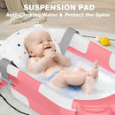 MoreFeel Collapsible Baby Bathtub for Newborn with Thermometer & 1 Hooded Towel & 1 Soft Floating Cushion,Portable Travel Bathtub with Drain Hole, Durable Foldable Baby Tubs for Infants to Toddler by TinyTreasures Baby Boutique