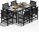 Patio Dining Set for 6 with Umbrella Hole - 66" Outdoor Table & 6 Chairs, All-Weather HDPE Outdoor Furniture for Lawn, Garden, Backyard, Poolside, Black by GreenHaven Gardens