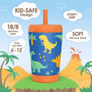 Kid Insulated Stainless Steel Tumbler with Silicone Straw, 12oz Sippy Cup for Kids (Dinosaurs) by TinyTreasures Baby Boutique