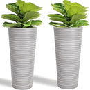 GreenShip 27" Tall Planters, Set of 2 – Black Outdoor Planter for Front Porch & Tall Plants, Weather-Resistant, with Drainage Hole & Rubber Plug (No Plants Included) (Light Gray) by CozyNest Decor