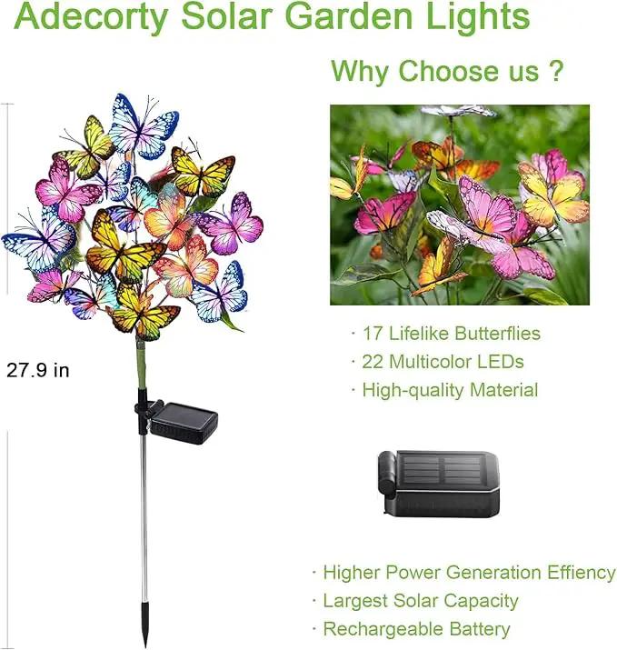 Solar Garden Lights Outdoor Waterproof Decorative Solar Lights Outdoor 8 Pack with 176 LED 136 Butterfly Flower Garden Decor Yard Decorations Patio Lawn, Gifts for Mother's Day Mom Women, photo 5 of 9