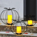 Halloween Metal Pumpkin Candle Holder, 3 Pcs Light up Black Pumpkin Lantern with LED Flickering Yellow Candle Lights Build in Timer for Thanksgiving Halloween Harvest Fall Home Decor by CozyNest Decor