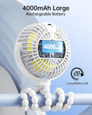 SWEETFULL Portable Stroller Fan with Display 4000mAh Battery Powered Mini Clip On Fan, 4-Speed Rechargeable Small Personal Cooling for Baby Car Seat Crib Travel - White by TinyTreasures Baby Boutique