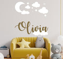 Custom Name with Moon Clouds and Stars Nursery Baby Name Wall Art Wall Decal for Nursery Bedroom playroom Decoration (Wide 40x40In Height), Wide 40Inx40In Height by TinyTreasures Baby Boutique