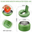 Soup Thermo for Hot Food Kids 13.5oz Lunch Containers with Buckle Lid Wide Mouth Hot Food Jar Vacuum Insulated Stainless Steel Bento Box Leakproof with Spoon(Green) by TinyTreasures Baby Boutique