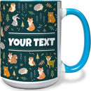 Personalized Mug for Kids - Woodland Animals - Custom Name/Text, Ceramic Hot Chocolate/Coffee Cup for Boys/Girls, Birthday/Christmas/Holiday Gift - 15 oz, Light Blue Handle by TinyTreasures Baby Boutique