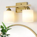 Stainless Steel Milk Glass Vanity Lights for Bathroom, 2 Light Gold Bathroom Light Fixtures Over Mirror, Ceramic E26 Sockets Wall Mounted by CozyNest Decor