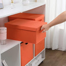 HOONEX Storage Bins with Lids for Organizing, Pack of 2, Storage Boxes with 2 Carrying Handles and Sturdy Heavy Cardboard, 16.5" L x 11.8" W x 7.5" H for Shoes, Books, Clothes, Nursery, Orange by TinyTreasures Baby Boutique