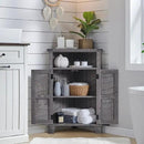 Corner Bathroom Cabinet, Farmhouse Small Corner Cabinet with Barn Door & Adjustable Shelf, Storage Cabinets for Bathroom, Kitchen, Living Room, Grey Wash by CozyNest Decor