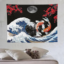 Houselerax Japanese Koi Fish Tapestry, Yin Yang Big Wave Red Cherry Blossom Tapestries Wall Hanging for Bedroom Living Room Office Decor 80"x60" by CozyNest Decor