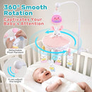 Baby Crib Mobile for Girls with Music, Lights & Projection, Adjustable Volume, 360° Rotating Plush Crib Toys with Detachable Musical Box, Hanging Mobile for Crib, Nursery Decor by TinyTreasures Baby Boutique