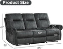 EBELLO Manual Recliner 3 Seat Sofa Couch, Soft Fabric 3 Seater Reclining Couch Chair, Vintage Rivet Mid-Century Design Furniture for Living Room, Meeting Room, Grey by CozyNest Decor