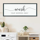 LuZhiQiang Wash Your Worries Away Sign Bathroom Wall Art Decor 40"×15" Large Wood Framed Laundry Room Funny And Artwork Wall Hanging (Black) by CozyNest Decor