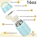 Soup Thermo for Hot Food Kids 16oz Insulated Food Jar Leakproof Thermo Lunch Container for Kids Wide-Mouth Stainless Steel Lunch Box for School with Handle Folding Spoon(3+) by TinyTreasures Baby Boutique