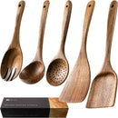Wooden Spoons for Cooking, Nonstick Cooking Utensil Set with 5 Piece Acacia Wooden Spatulas and Spoons for Cooking, Terrific for Everyday Kitchen Tasks by CozyNest Decor