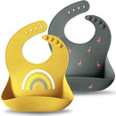 Moonkie Silicone Baby Bibs Set Of 2 | BPA Free Waterproof | Soft Flexible Adjustable Silicone Bibs for Babies & Toddlers(Dark Grey/Kodak) by TinyTreasures Baby Boutique