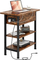 End Table with Charging Station, Flip Top Side Table with USB Ports and Outlets, 3-Tier Small Side Table with Storage for Small Space, End Tables for Living Room/Bedroom, Brown by CozyNest Decor