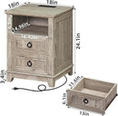 18" Farmhouse Night Stands Set of 2 with Charging Station, 2 & 3 Drawers End Table Dresser for Bedroom, Oak Wooden Nightstand, Bed Side Table with Open Shelf, Bedside Cabinet for Living Room by CozyNest Decor