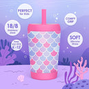 Kid Insulated Stainless Steel Tumbler with Silicone Straw, 12oz Sippy Cup for Kids (Mermaid Scale) by TinyTreasures Baby Boutique