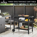 Dining Cart Table with Three Shelf, Movable Outdoor BBQ Grill Pizza Oven Stand with Three Hooks, Kitchen Cart Island Multifunctional Food Prep Table for Inside and Outside (Black) by CozyNest Decor