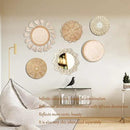 Boho Wall Basket Decor Set - Flat Woven Macrame Tapestry, Mirror White Round Tassels, Handmade Rattan Wicker Seagrass Wall Basket by CozyNest Decor