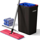 JOYMOOP Mop and Bucket with Wringer Set, Hands Free Flat Floor Mop and Bucket, with 4 Washable Microfiber Pads, Wet and Dry Use, Floor Cleaning System - Black+Red+Slate Blue by CozyNest Decor