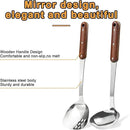 FJNATINH Stainless Steel Wok Spatula and Ladle Tool, Mirror Polished Cooking Utensils Set Metal Wok Accessories with Wooden Handle,Easy to Clean Kitchen Utensils,Sliver by CozyNest Decor