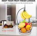Livabber Countertop Fruit Basket Bowl with Banana Hanger, Modern Standing Fruit Vegetable Bowl Storage, with Banana Tree Holder for Kitchen Dinning Table (Round Marble, Black) by CozyNest Decor