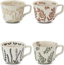 Ceramic Coffee Mug, 12 oz Novelty Unique Teacup with Large Handle, Stoneware Cup for Tea Mocha Latte Cappuccino Espresso (Set of 4, Butterfly Grass Ivy and Leaf) by CozyNest Decor