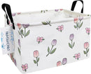 LANGYASHAN Rectangular Storage Bin Collapse Canvas Fabric Cartoon Storage Basket with Handles for Organizing Home Kitchen Boys and Girls Toys Office Closet Shelf Baskets (Rec Romantic Tulip) by TinyTreasures Baby Boutique