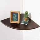 Corner Shelf,16inch Walnut Solid Wood Floating Corner Shelves Wall Mount Round End Floating Speaker Rack with Wire Hole for Small Plant for Bedroom Kitchen, Living Room by CozyNest Decor