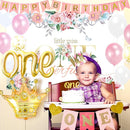 First Birthday Decorations Girl - 1st Birthday Baby Girl Decorations Include Balloons Box, Backdrop, Crown, Banner, High Chair Banner, Topper, Baby First One Year Old Girl Party Supplies by TinyTreasures Baby Boutique