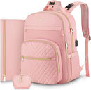 MOMUVO Diaper Bag Backpack, Quilted Baby Bag with Changing Pad & Stroller Straps & Pacifier Case, Large Travel Diaper Bags for Mom Dad, Pink by TinyTreasures Baby Boutique